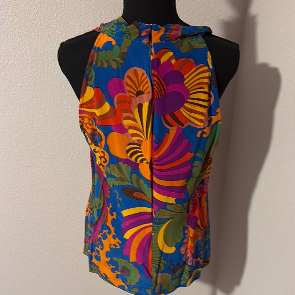 Trina Turk for Banana Republic Blue Pink Graphic Asymmetrical Tank Top - Picture 3 of 7